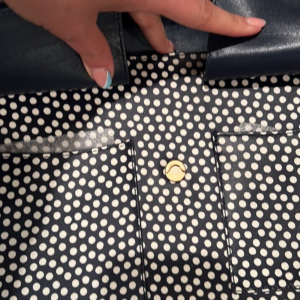 Tory Burch Gemini Link Polka Dot Printed Chain Shoulder Bag, Navy and White - Picture 14 of 14
